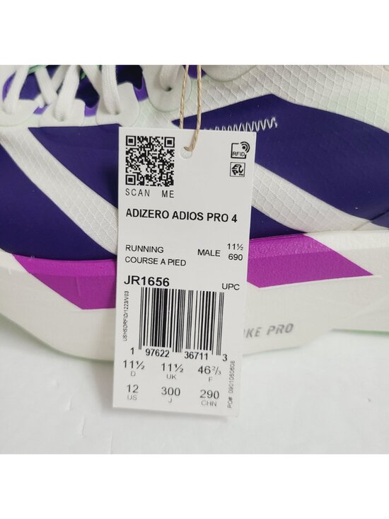 NEW Adidas Adizero Pro 4 Running Shoes JR1656 Size 12 Core White Purple Lime main image 8